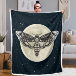 1 pc Death Moth Moon Star Throw Blanket, Gothic Skull Moth Sherpa Blanket, Dark Academia Celestial Blanket for Couch Bed Sofa, Soft Cozy Black and White Witchy Decor temu can only be self-picked up - Image 6