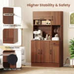 Multifunctional Kitchen Cupboard with Adjustable Shelves, Stemware Rack & Drawer, Anti-Toppling Design - Image 8