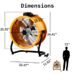 US Standard MLD-450 Barrel Fan 110V 218W 18inch Floor Barrel Fan Mobile Fan with Handle Copper Motor Orange-Yellow Air Circulation Industrial Fan - Image 10