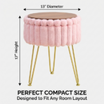 Faux Fur Storage Ottoman – Vanity Stool with Metal Legs & Anti-Slip Feet Footstool for Bedroom - Image 5