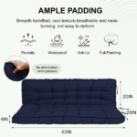 Outdoor Swing Cushions 63 Inch, Waterproof 4" Thick Porch Swing Cushion Replacement with Backrest and Ties, Comfortable 2-3 Seat Pation Swing Pad for Backyard, Garden, Lawn, Outdoor Furniture dark blue - Image 3