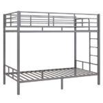 Grey Twin Bunk Bed Square Tube High Guardrail Side Ladder Opening Iron Bed