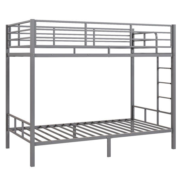 Grey Twin Bunk Bed Square Tube High Guardrail Side Ladder Opening Iron Bed