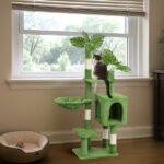 48in Plush Cat Tree with Leaves, Multi-level Cat Tower with Cat Condo, Cozy Hammock, Sisal Scratching Posts, Large Cat Pet Activity Center for Indoor Cats, Green - Image 7