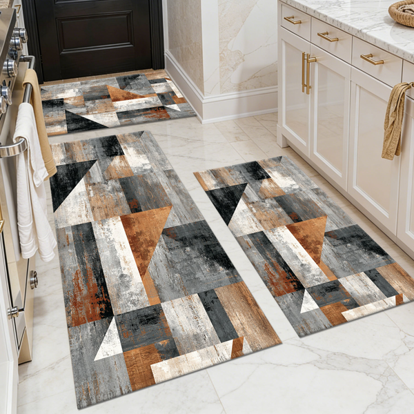 c5ed71b5-8df8-4be4-9635-75fb290049b7.png Three-piece kitchen rug set, non-slip and washable, abstract pattern kitchen hallway rug, soft and comfortable, suitable for sinks, floors, entrances, hallways and bathrooms. - Image 1
