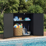 23.5 Cu.ft Outdoor Storage Shed with Lockable Door, PP HDPE Horizontal Garden Tool Cabinet - Black - Image 10