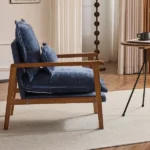 Cloud Shaped Indoor Leisure Chair with Solid Wood Armrest & Solid Wood Frame, Chenille Fabric Accent Chair with Lumbar Pillow, Single Sofa Chair Slate Blue - Image 25