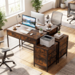 5 Drawer Computer Desk with Reversible Drawers & Printer Shelf, Industrial Home Office Writing Desk with Metal Frame - Rustic Brown - Image 11
