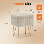 Square Ottoman with Table Top, Comfortable Footrest With Storage, Vanity Stool Suitable for Living Room Bedroom, Camel - Image 3