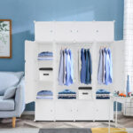 20 Cube Organizer Stackable Plastic Cube Storage Shelves Design Multifunctional Modular Closet Cabinet with Hanging Rod White - Image 9