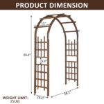 7FT Wooden Garden Arbor, Wedding Arch Backdrop Stand for Ceremony Party, Garden Pergola with Trellis for Climbing Plants, Dark Brown - Image 18