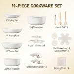 19-Piece Cookware Set, 5 Pots and 2 Lids, Removable Handles, Non-Stick Aluminum Pots and Pans, Microwave & Oven Safe, Dishwasher Safe, Cream White - Image 5