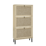 Rattan 3 Door Shoe Rack, Freestanding Modern Shoe Storage Cabinet, for Entryway - Image 8