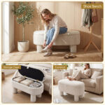 Beige 42 Inch Corduroy Storage Bench, Plush Foam Cushion & Hidden Compartment, 400LBS Seat Weight Capacity - Image 10