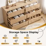 Handleless 6-Drawer Dresser with Grille Finish P2 Particleboard + MDF & Melamine Veneer + Vacuum-Formed Storage Cabinet 55.12*15.75*27.95in Oak - Image 7