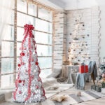 6 FT Fully Decorated Pre-lit Christmas Tree, Pop Up Artificial Xmas Tree with 100 Warm Lights and Red Ornaments for Home Office Store Holiday Deco, White - Image 4