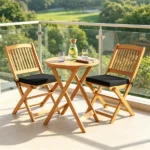 3 Pieces Foldable Acacia Wood Patio Bistro Set, Outdoor Round Table & 2 Ergonomic Chairs with Removable Black Cushions for Balcony Backyard - Image 11