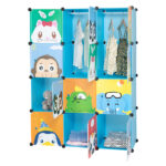 4-Layer 12-Grid 2-Hanging Rod Magic Cube Wardrobe, Plastic + Steel Wire Material with Animal Pattern, Pattern Door Blue Cabinet - Image 11