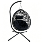 Foldable Hanging Egg Chair with Stand, HDPE Rattan Wicker Swing Chair with Cushion, Heavy Duty Frame 350 Lbs Capacity, Outdoor Patio Indoor Bedroom Balcony, Black+ Black - Image 6