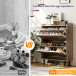 2-Drawer Top-Mounted Barn Door Shoe Cabinet Melamine Board Embossed MDF Shoe Cabinet 31.61*9.45*39.37in Washed Ash - Image 8