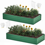 Elevated 8 Pocket Herb Garden Bed, Mobile Raised Customizable Wood Planter for Herbs, Vegetables, Flowers w/ Lockable Wheels, Storage Shelf, Drainage Holes - Image 12