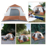 240*240*150cm Spring Quick Opening Four-Person Family Tent Camping Tent Brown - Image 12