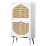 2 dump buckets with high-leg arched rattan shoe cabinet particle board + plastic rattan 54*24*98cm white frame + original wood rattan surface + white high-leg shoe cabinet - Image 10