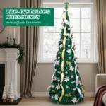 7 FT Fully Decorated Pre-lit Christmas Tree, Pop Up Artificial Xmas Tree with 200 Warm Lights Remote Control and Godlen & Silver Ornaments for Home Office Store Holiday Deco - Image 7