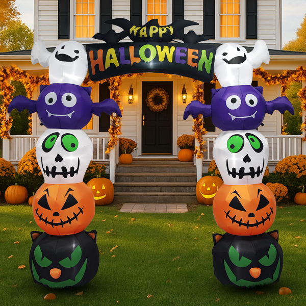 Replace 5233203 8.2 FT Cute Halloween Inflatables Pumpkin Archway Outdoor Decoration, Giant Blow up Yard Arch Decorations with Built-in LED Lights for Holiday Party Front Yard Lawn Garden Decor