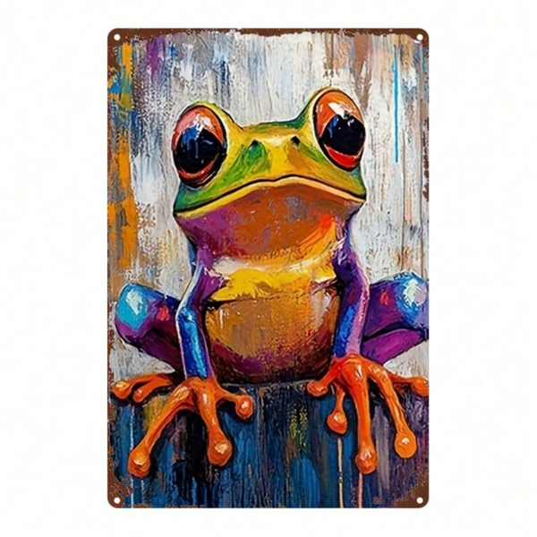 CIFbuy Vintage Distressed Metal Wall Sign Colorful Tree Frog" Iron Plate Decor Rustic Aged, 2D Flat Art Plaque Waterproof Outdoor G TikTok, TikTok, t Self-pickup Logiopics