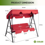 68*43*60 inch Red KD style with cushion canopy Iron Oxford cloth 250kg Iron swing set - Image 2