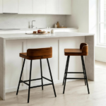 Set of 2 Walnut Wooden Counter Stool with Footrest & Adjustable Anti-Slip Feet, Industrial Modern Bar Chair Easy Assembly for Home Dining Cafe - Image 4