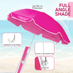 1 Pack Folding Beach Chair with Umbrella, XL Size, 15" Seat Height, Barbie Pink, Steel Spring Chair with Cross Bar, Oxford Cloth, 120kg Capacity - Image 14