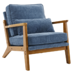 Mid-Century Oak Accent Chair - Deep Navy Blue Chenille Upholstered Single Lounge Chair, Sturdy Wood Frame Indoor Armchair (330LBS Weight Capacity) - Image 6