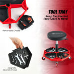 Red Heavy-Duty Adjustable Height Rolling Stool With Tool Tray Storage 330 LBS Capacity - Image 6