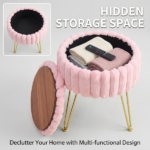 Faux Fur Storage Ottoman – Vanity Stool with Metal Legs & Anti-Slip Feet Footstool for Bedroom - Image 3