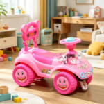 Kids Pink Foot-to-Floor Push Car — Horn, Light & Music, Anti-Tip Backwards Device, Underseat Storage for Toddlers - Image 7