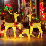 3-Piece Lighted Christmas Reindeer Family Set Outdoor Decorations, Weather Proof 2D Deer Family Set of 3 Christmas Ornament Home Decor Pre-lit 200 LED Warm White Lights with Stakes, Golden - Image 12