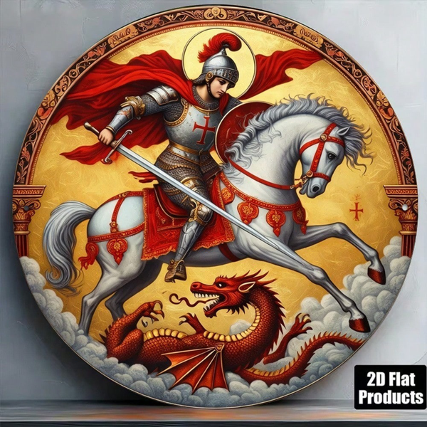 CIFbuy 1pc 2D Flat Round Sign Vintage St. George, "" Vintage St. George, George Slaying The Dragon Plaque 8x8in Knight Decor TikTok, Temu Self-pickup Logiecics