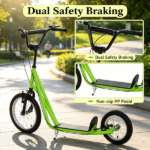 Green Teens Kids Ride-On Scooter: Height Adjustable Handlebar, Dual Brakes, Pneumatic Wheels – Safe Toy for Children 5 and Up - Image 7