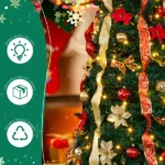 7 FT Fully Decorated Pre-lit Christmas Tree, Pop Up Artificial Xmas Tree with 200 Warm Lights Remote Control and Red & Golden Ornaments for Home Office Store Holiday Deco - Image 2