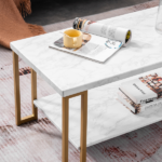 Same Code 35647920 (106 x 50 x 48cm) Simple Double-layer Golden Iron Pipe Marble PVC Coffee Table Rectangular - Image 17