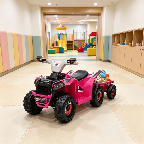 Pink 6V Toddler Electric Vehicle – with Toy-Carrying Back Trailer, Gentle Forward & Backward, Durable Wear-Resistant Wheels 18-36 Months