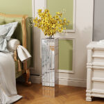 Tall Floor Vase 29.92" (76cm) Mirrored Floor Vase for Home Decor Large Cube Vase in Silver for Dried Flowers Modern Glass Vase for Living Room