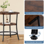 2-Tier Round Side Table Space-Saving End Table for Small Living Room & Bedroom Rust Brown - Image 4