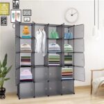 20 Cube Organizer Stackable Plastic Cube Storage Shelves Design Multifunctional Modular Closet Cabinet with Hanging Rod Gray - Image 11
