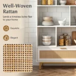 White Rattan Drawer Bookcase with 8 Open Cubbies, Freestanding Engineered Wood Storage Display Shelf with Anti-Toppling Device for Living Room Bedroom - Image 11