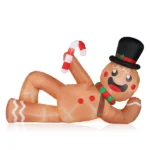 9.8ft Reclining Gingerbread Man, 6 LED Lights, Drawstring Bag, Christmas Inflatable Decoration, 12V, 1500mA, US Standard
