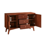 47.3" Mid Century Modern Sideboard Buffet Cabinet, Kitchen Buffet Cabinet with Solid Wood Frame Legs & Wooden Handle, Storage Cabinet with 2 Doors and 3 Drawers for Kitchen,Dining,Living Room, Walnut - Image 3