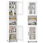 67" Tall Slim Bathroom Storage Cabinet with Fluted Doors, Adjustable Shelf Freestanding Narrow Organizer - White